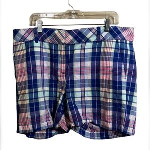 Talbots Linen Blend Pastel Plaid Summer Shorts Casual Preppy Size 16 Women’s
